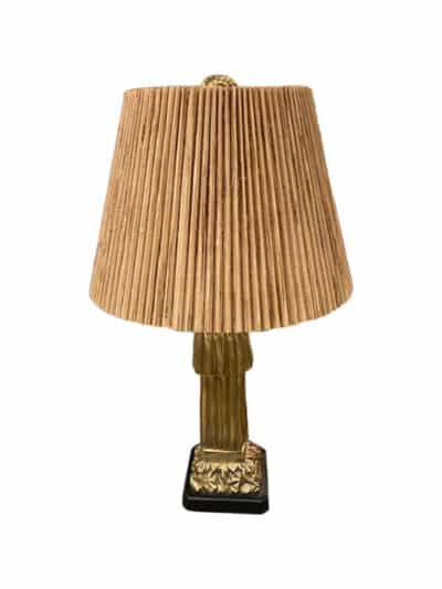 Vintage Solid Brass Table Lamp with Grasscloth Shade