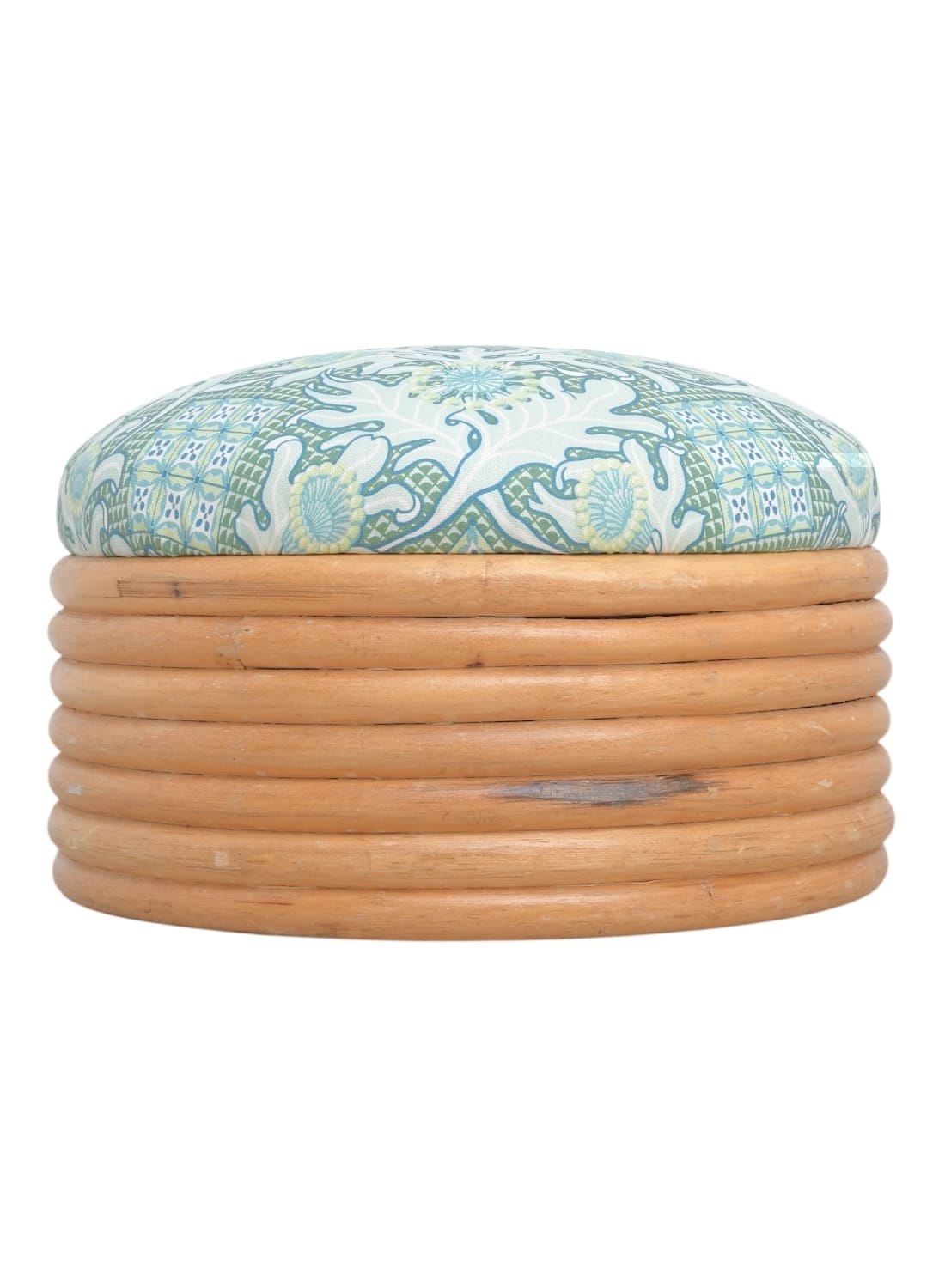 Vintage Round Banded Rattan Footstool - Image 2