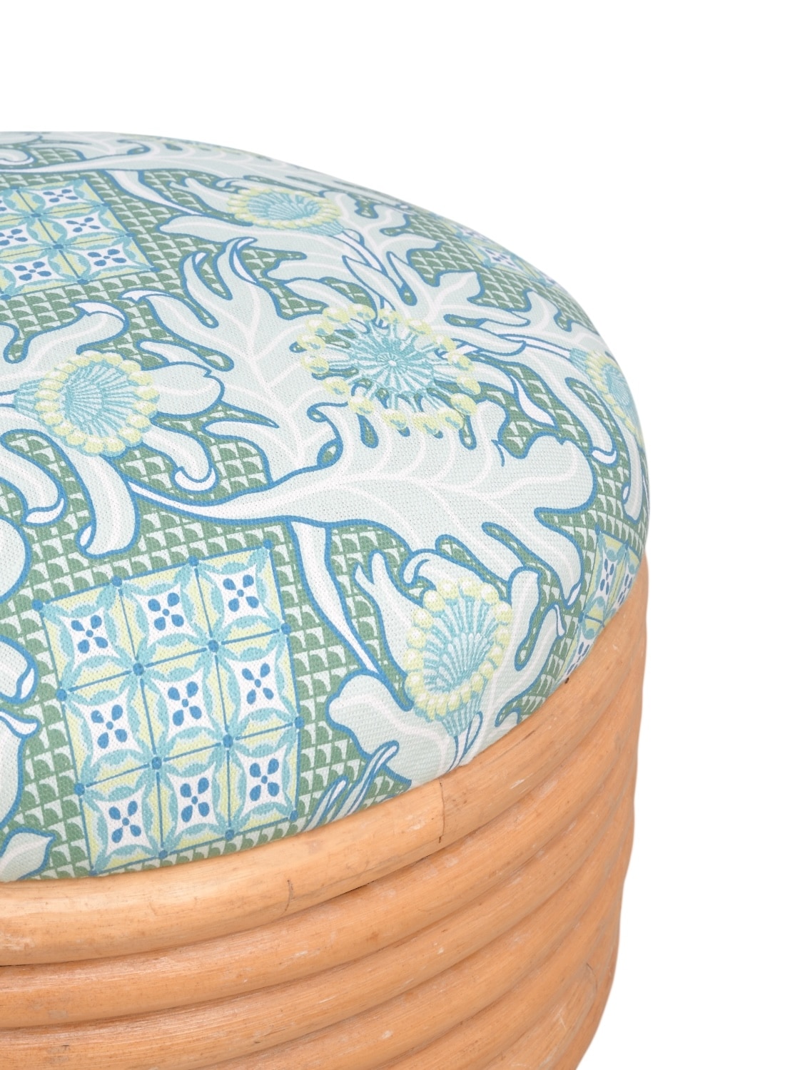 Vintage Round Banded Rattan Footstool - Image 6