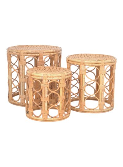 Set of Three Vintage Round Rattan Accent Tables
