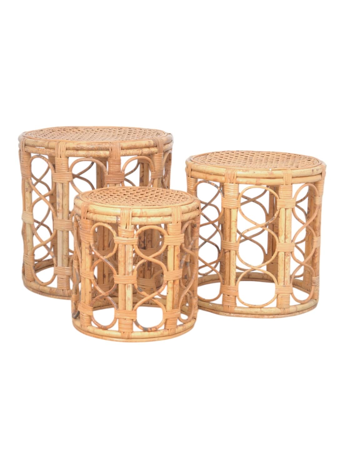 Set of Three Vintage Round Rattan Accent Tables