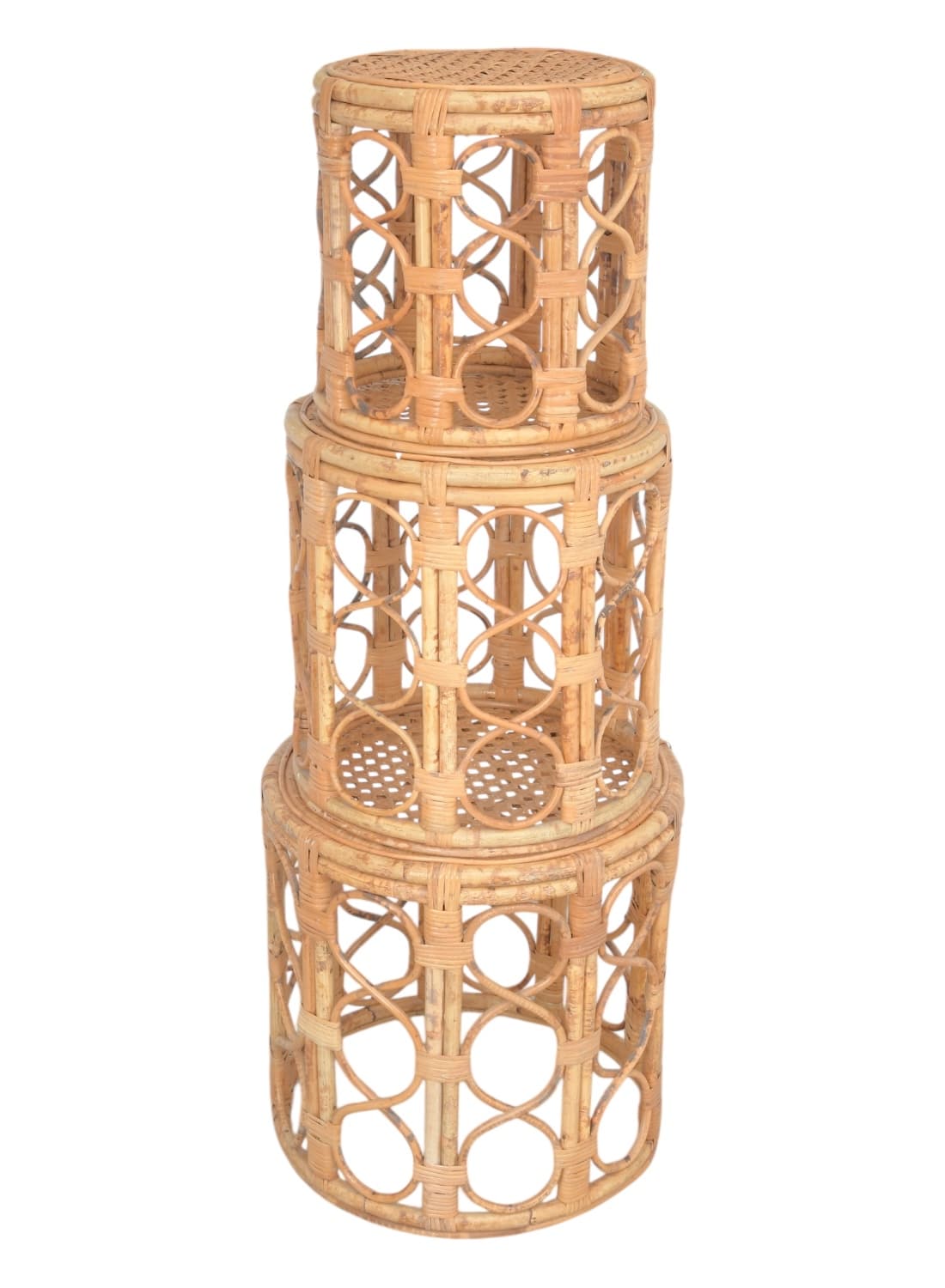 Set of Three Vintage Round Rattan Accent Tables - Image 5