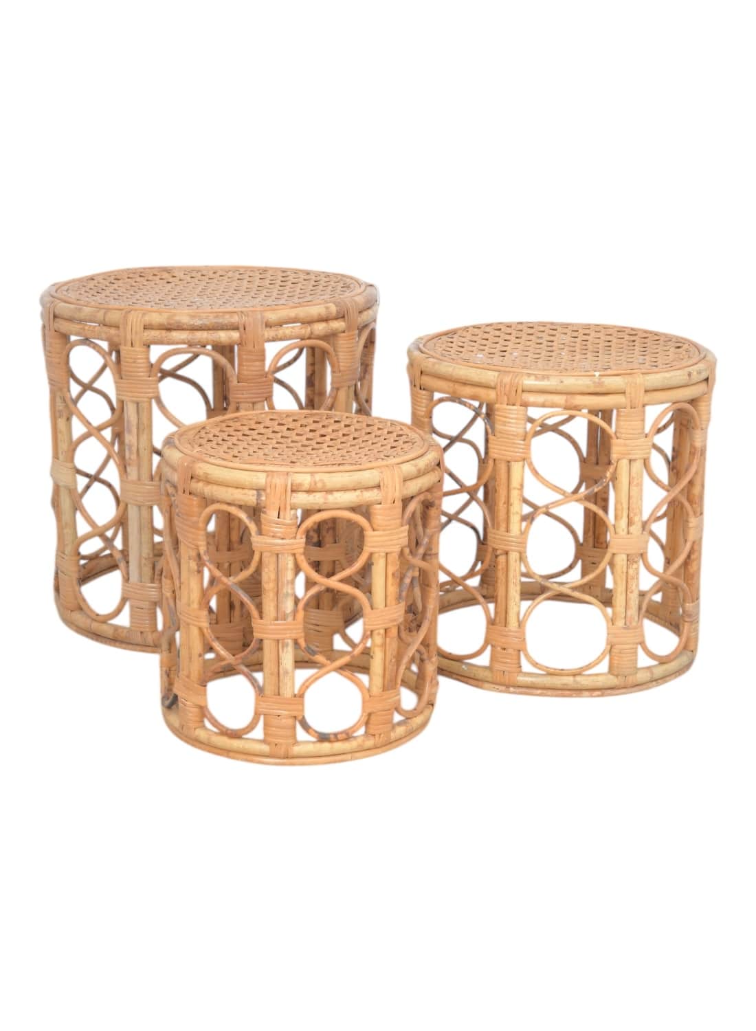 Set of Three Vintage Round Rattan Accent Tables - Image 3