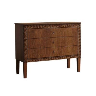 Greek Key Border Italian Three Drawer Walnut Chest