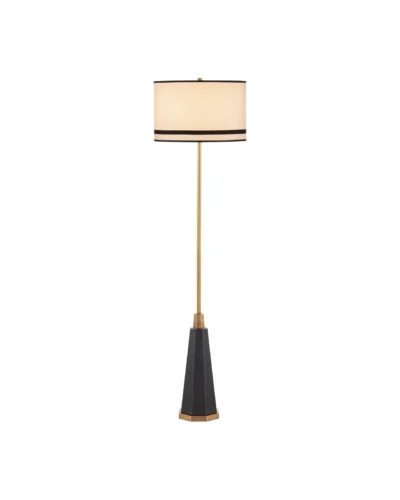 Black, Bronze and Antiqued Brass Pedestal Floor Lamp