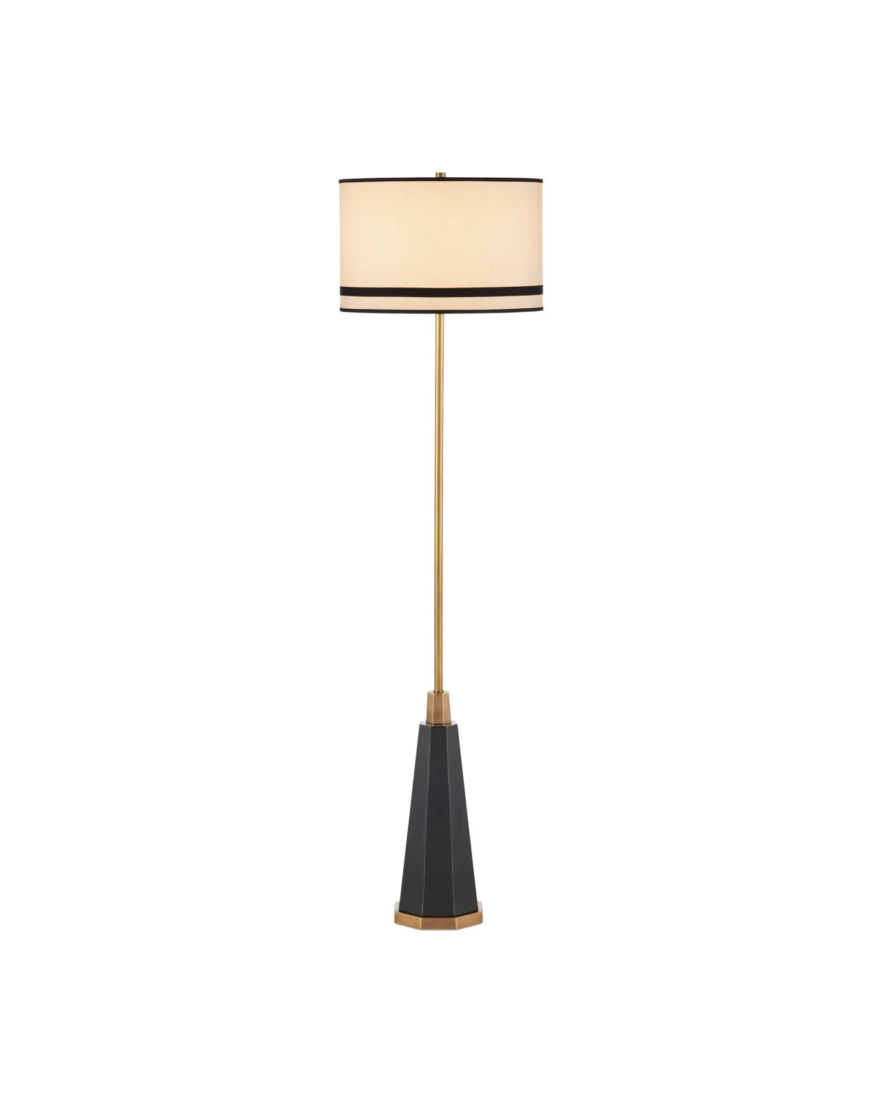 Black, Bronze and Antiqued Brass Pedestal Floor Lamp
