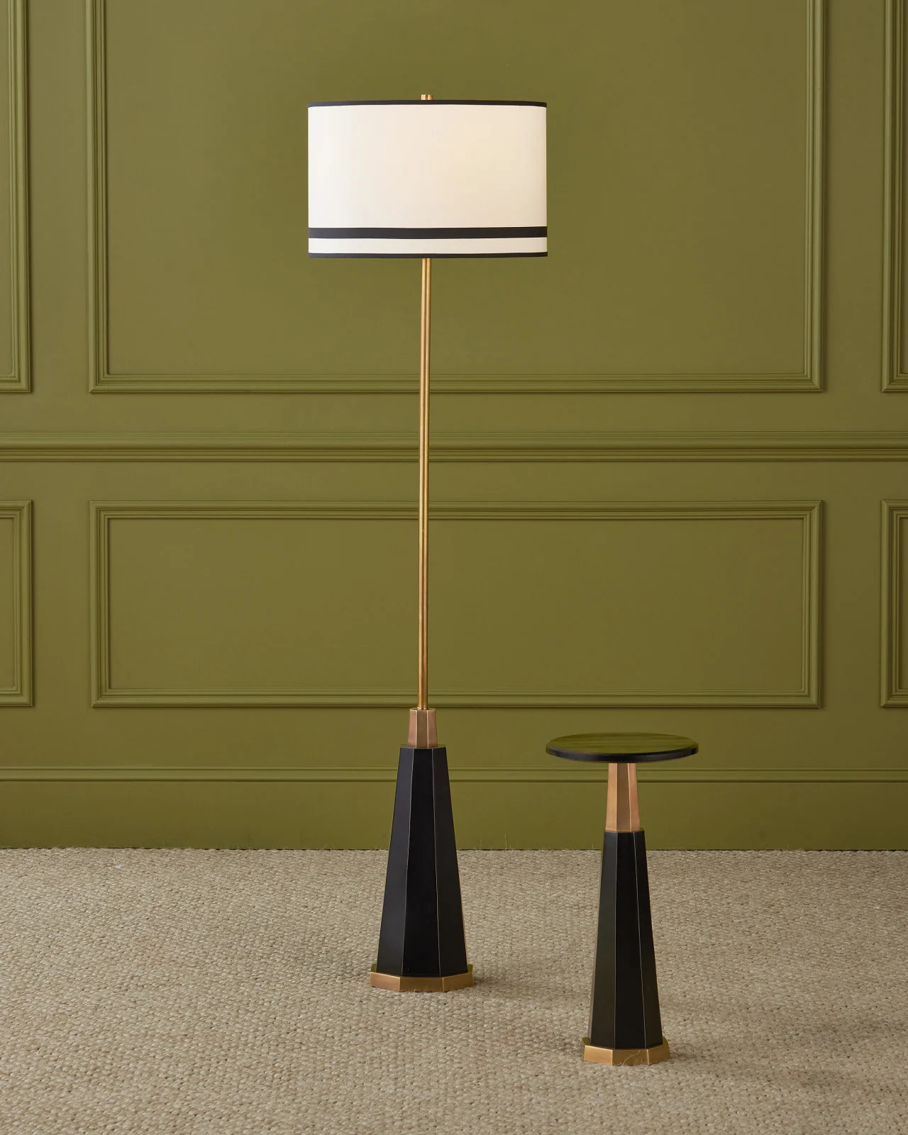 Black, Bronze and Antiqued Brass Pedestal Floor Lamp - Image 8