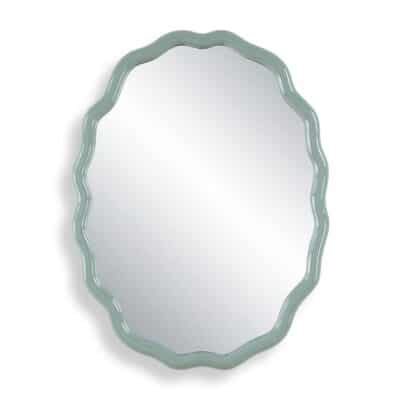 Lacquered Robins Egg Blue Scalloped Oval Mirror