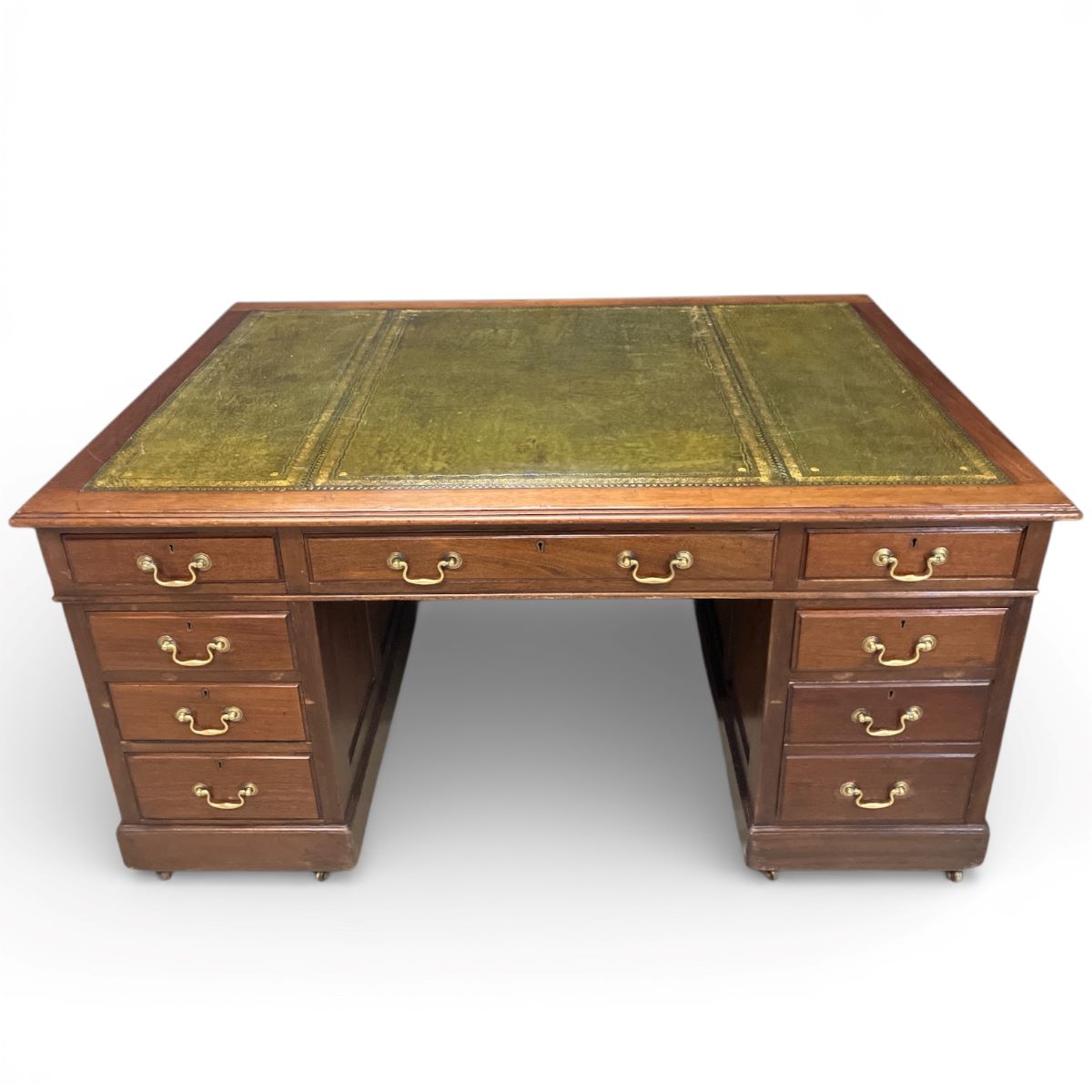 Vintage Leather Top Partner's Desk - Image 2