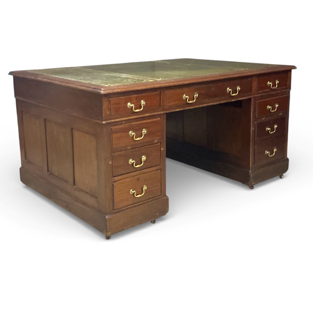 Vintage Leather Top Partner's Desk - Image 4