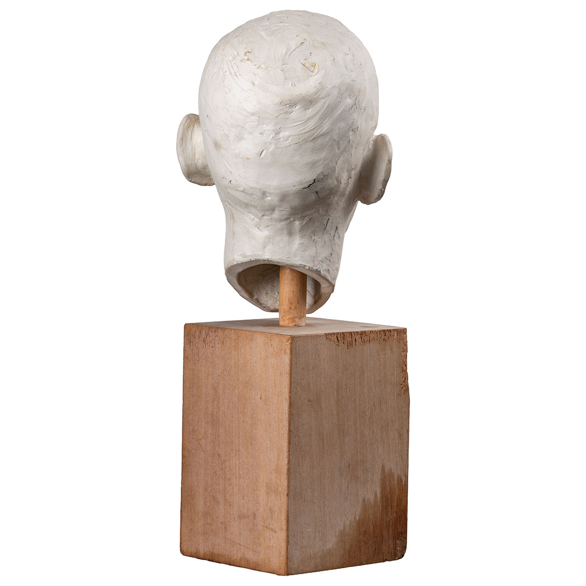 Vintage White Cast Plaster Boy's Head on Wood Block Base - Image 5