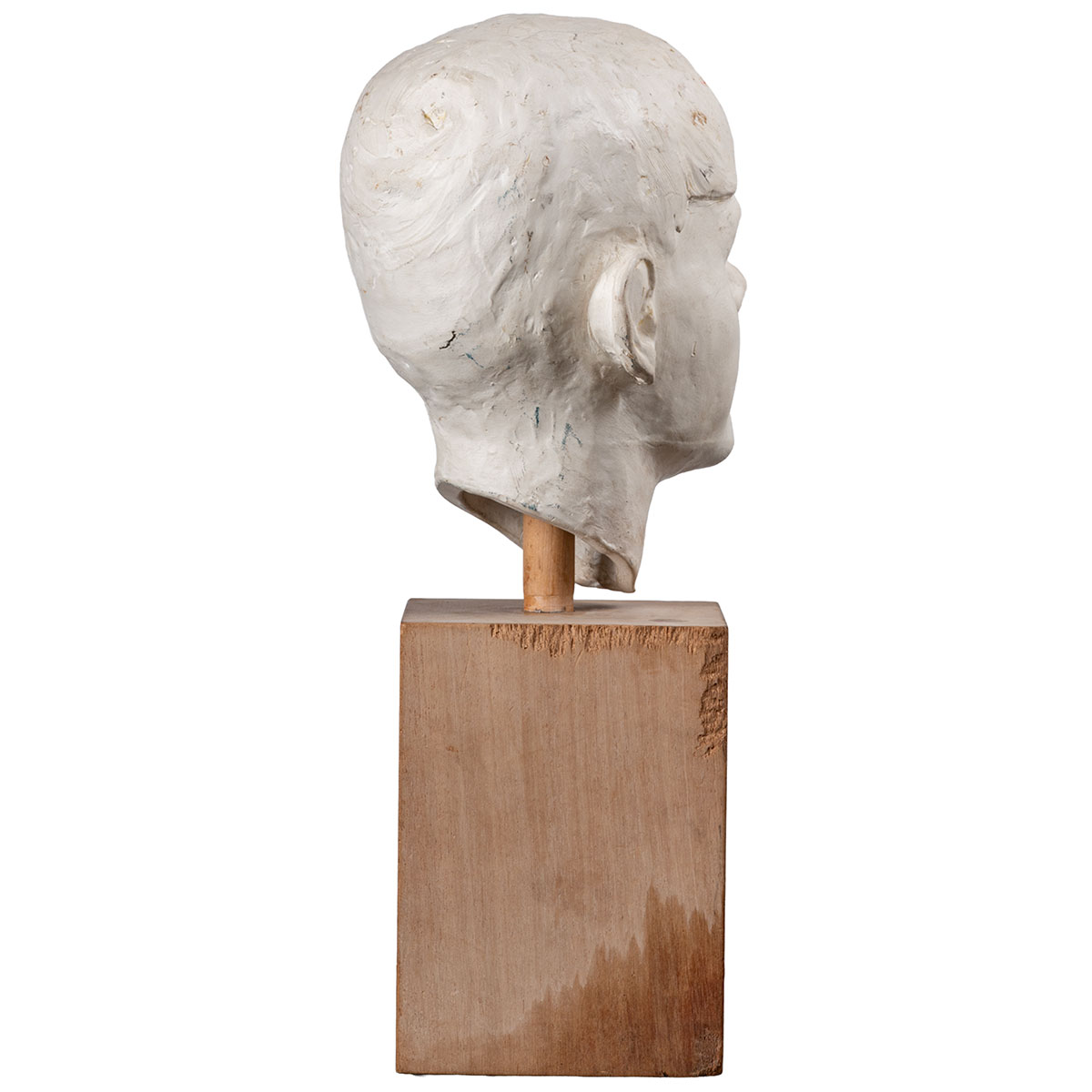 Vintage White Cast Plaster Boy's Head on Wood Block Base - Image 6