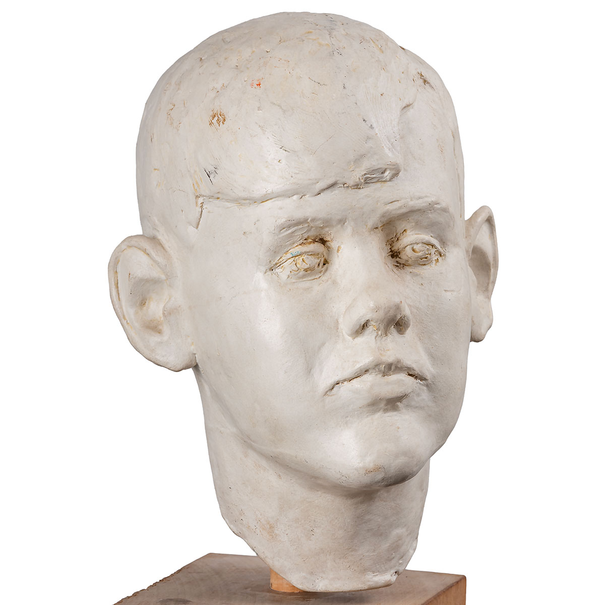 Vintage White Cast Plaster Boy's Head on Wood Block Base - Image 8
