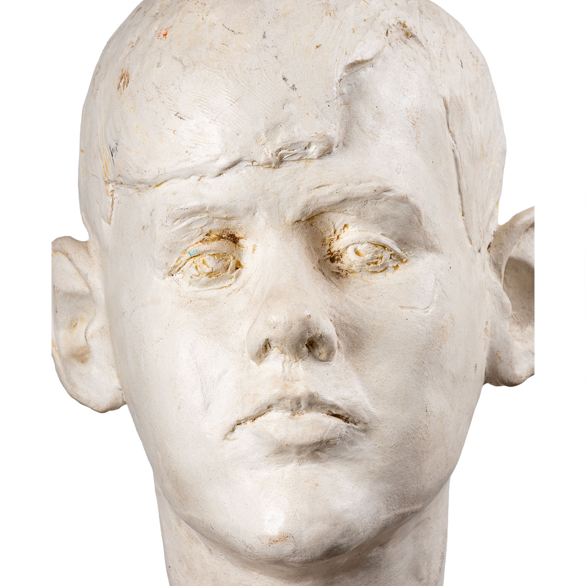 Vintage White Cast Plaster Boy's Head on Wood Block Base - Image 9