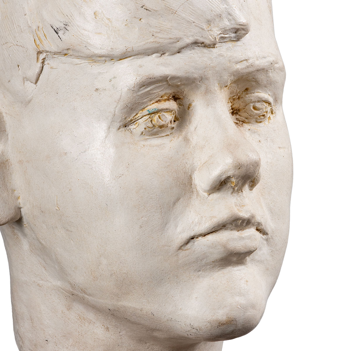 Vintage White Cast Plaster Boy's Head on Wood Block Base - Image 10