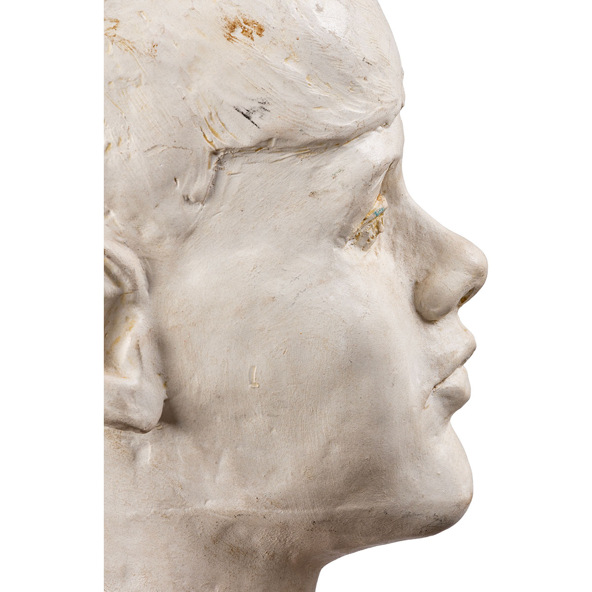 Vintage White Cast Plaster Boy's Head on Wood Block Base - Image 11
