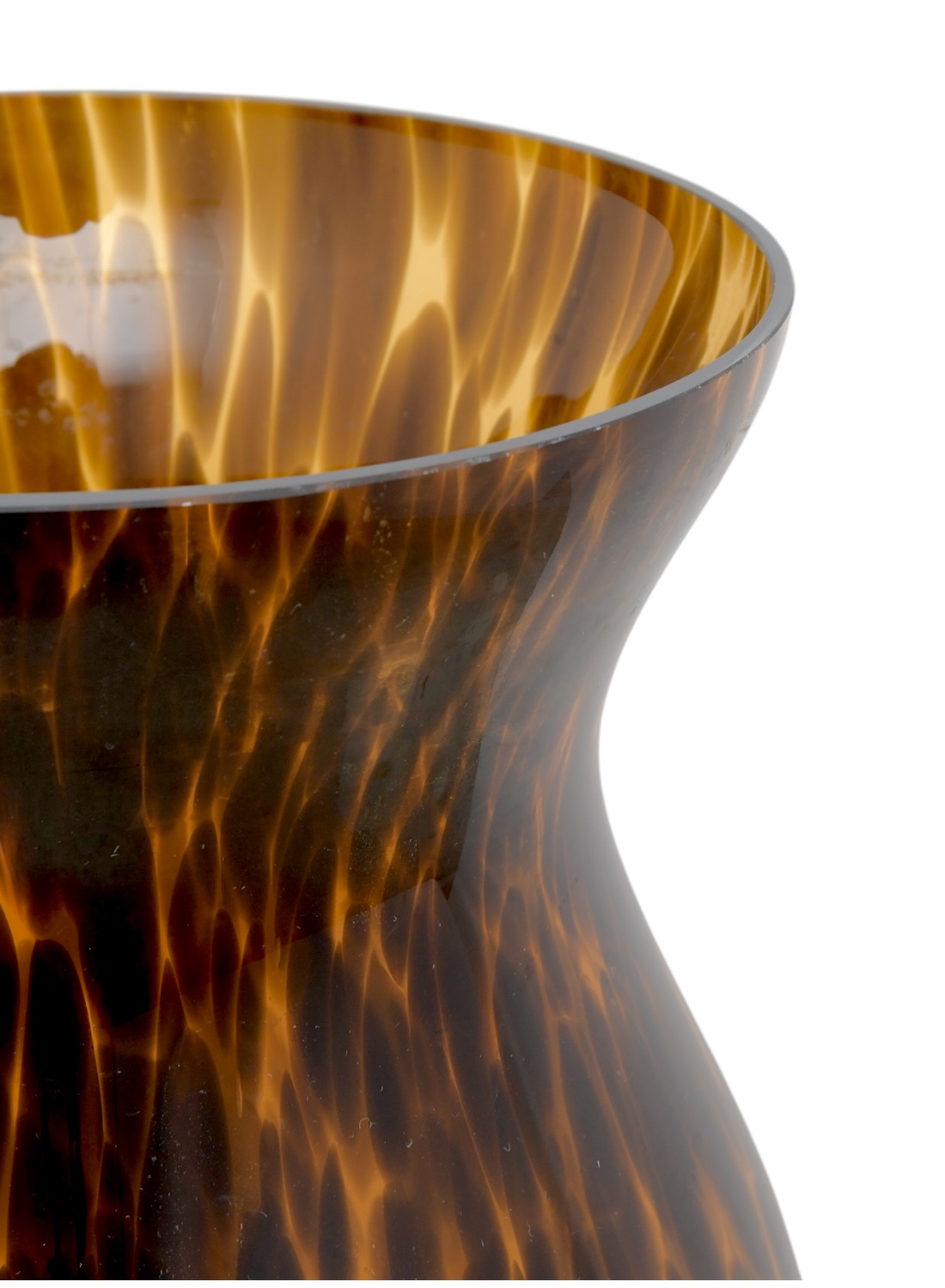 The image shows an elegant large tortoise pattern hurricane vase, showcasing its intricate design in a side profile view.