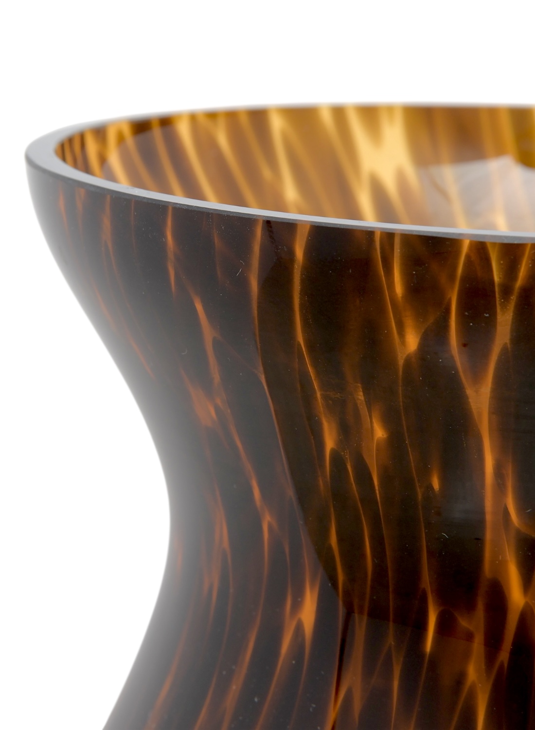 Close-up of Large Tortoise Pattern Hurricane Vase with flame-like texture.