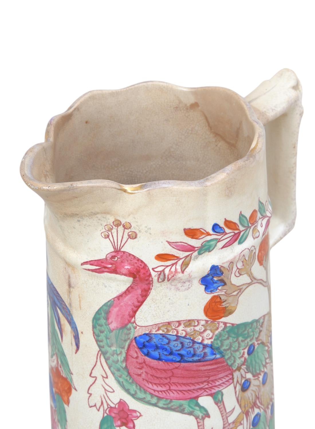 Antique Hand Painted Rooster and Peacock Pitcher - Image 5