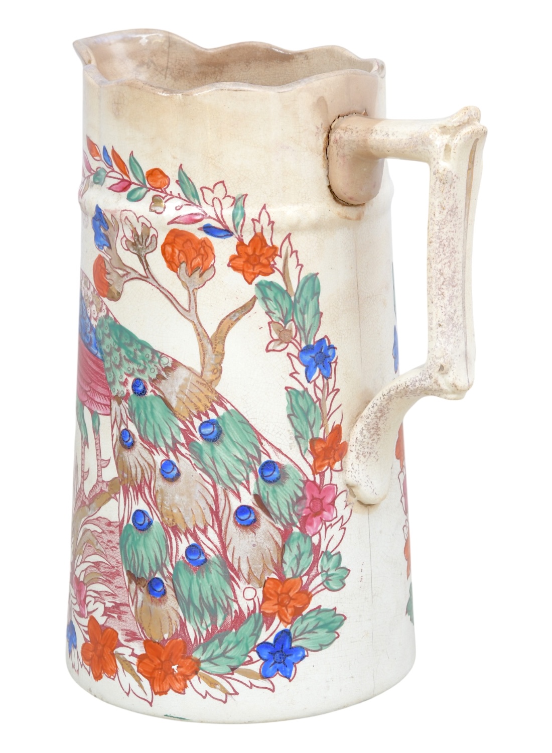 Antique Hand Painted Rooster and Peacock Pitcher - Image 7