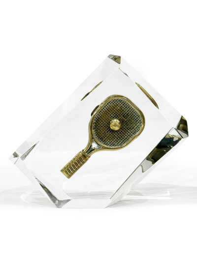 Lucite Encased Vintage Tennis Brass Buckle