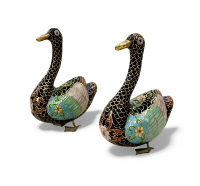 Vintage Pair of Small Cloisonne Ducks