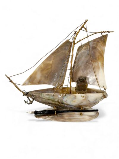 Vintage Abalone Ship Ink and Pen Stand 