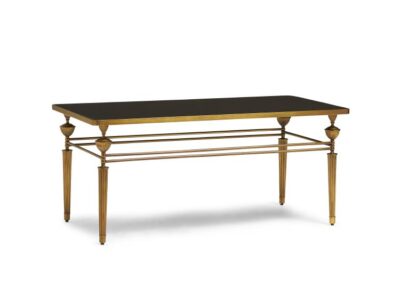 Smoked Glass Coffee Table with Antiqued Brass Base