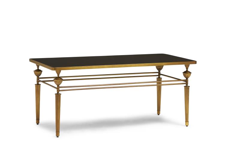 Smoked Glass Coffee Table with Antiqued Brass Base