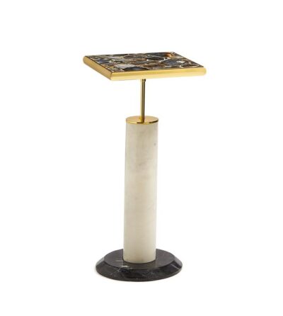 Polished Agate, Brass and Marble Side Table