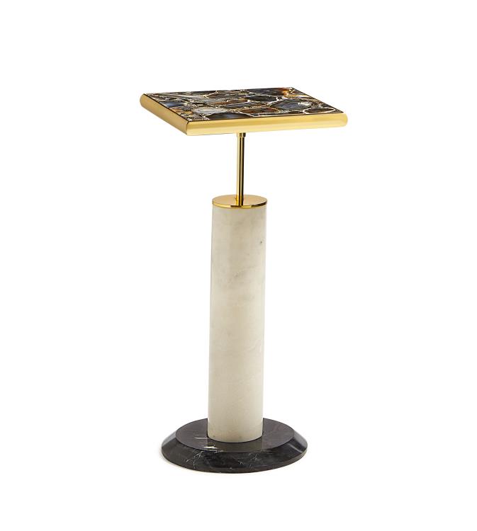 Polished Agate, Brass and Marble Side Table