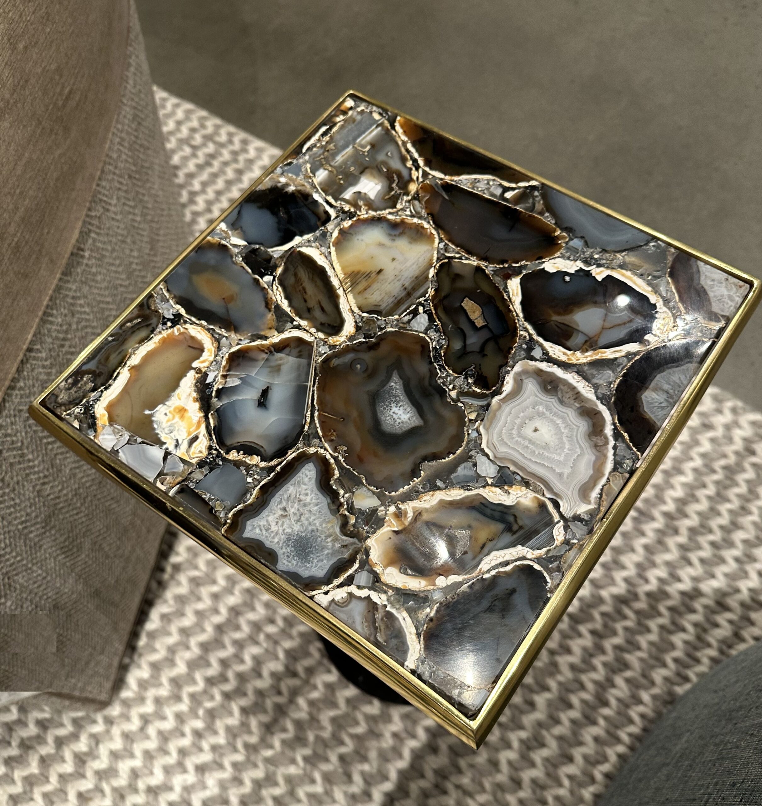 Polished Agate, Brass and Marble Side Table - Image 2