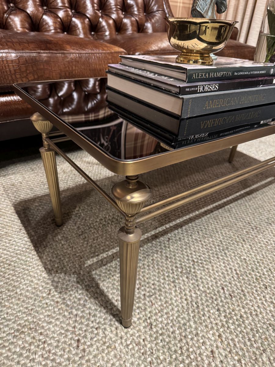 Smoked Glass Coffee Table with Antiqued Brass Base - Image 3