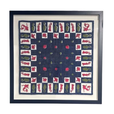 Vintage Framed Mermaid & Sea Life Handkerchief