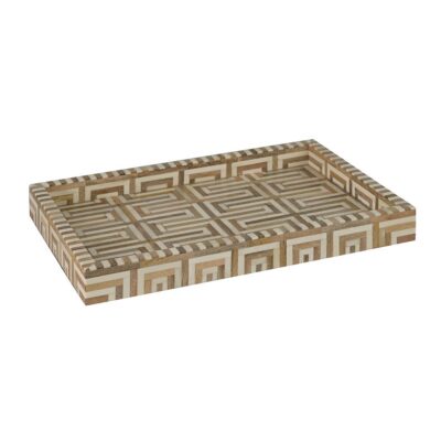 Natural and White Greek Key Tray