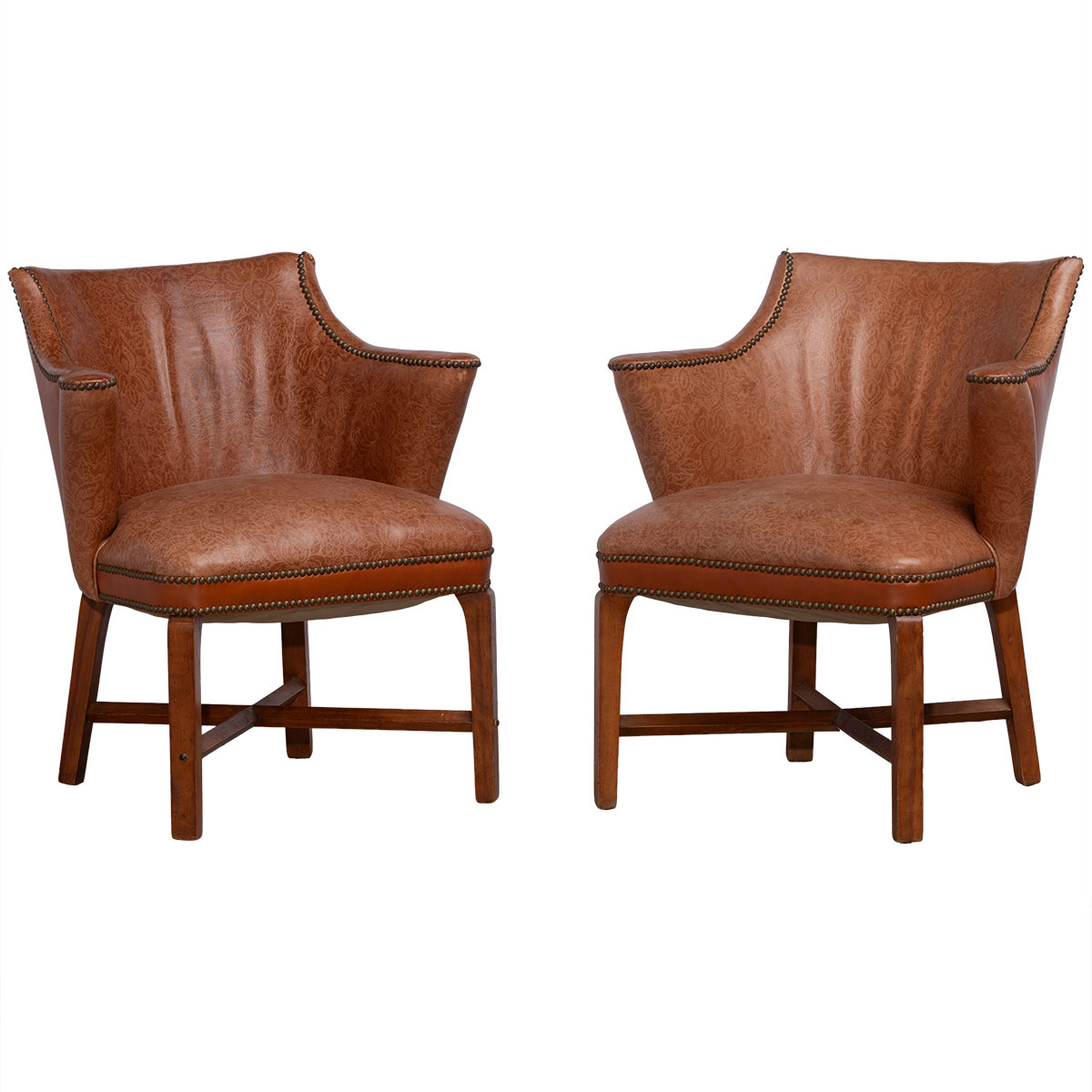 Pair of Vintage Tooled Leather Accent Chairs