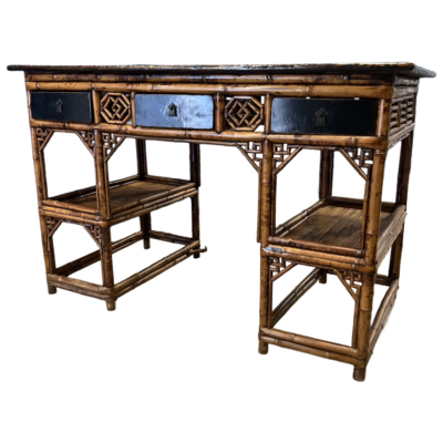 Antique Chinese Laquered Bamboo and Rattan Desk