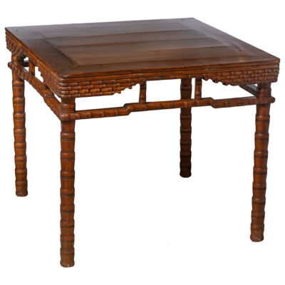 Antique Chinese Carved Faux Bamboo Game or Hall Table