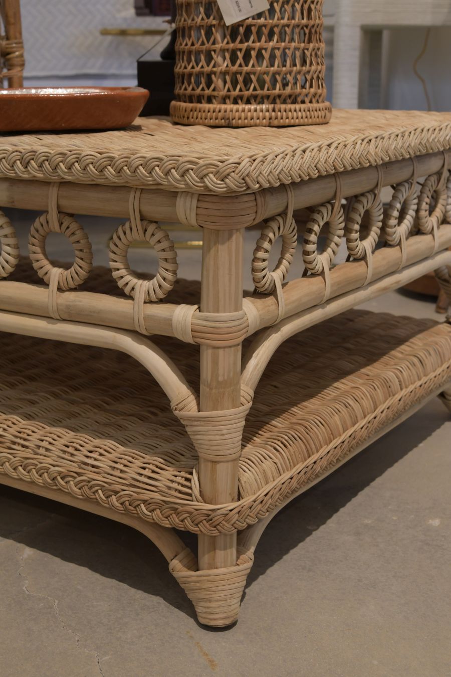 Rattan Coffee Table with Circle Detail - Image 4
