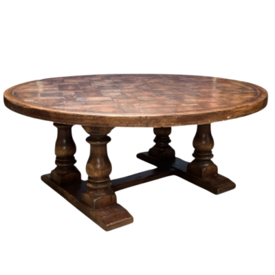 Round English Oak Block Parquet Top Dining Table