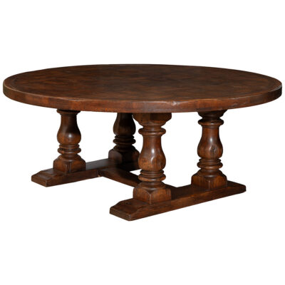 Vintage Round English Oak Block Parquet Top Dining Table