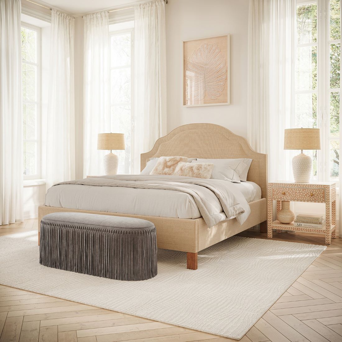 Fringed Suede Bench - Image 7