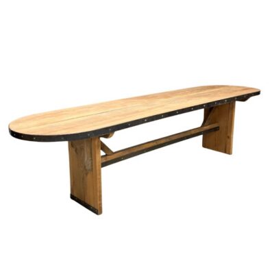 Oval Cypress Dining Table with Metal Banding