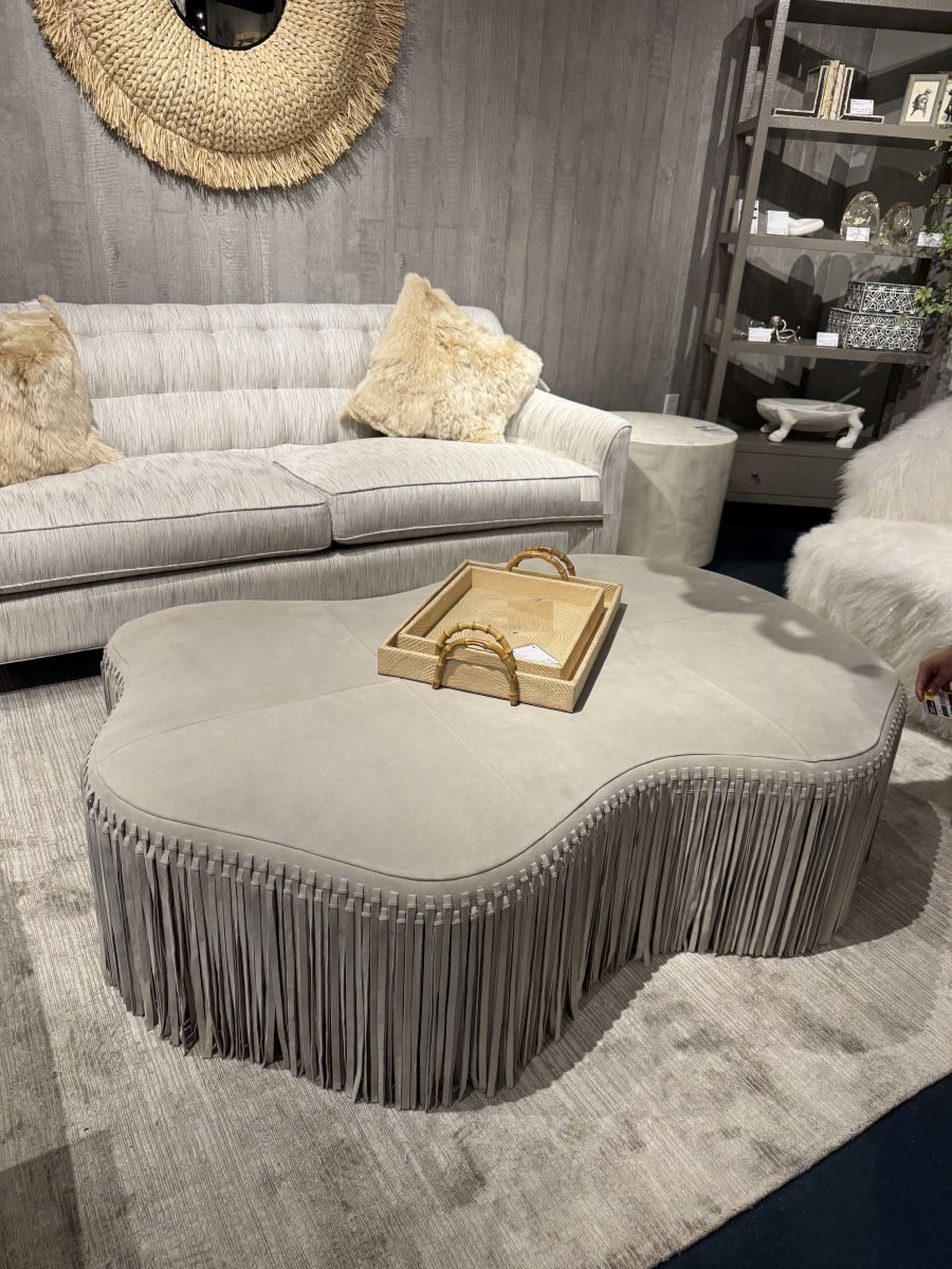 Fringed Suede Organic Shaped Coffee Table - Image 5