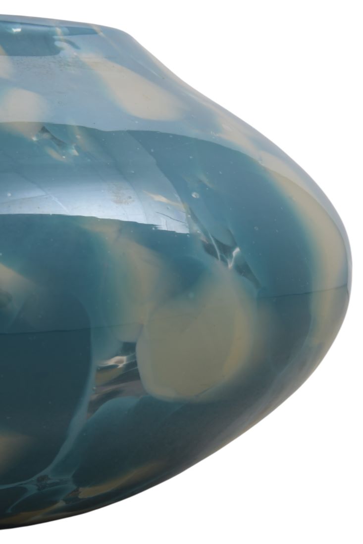 Vintage Round Teal and Ivory Art Glass Vase - Image 6