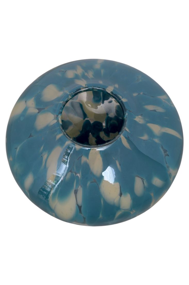 Vintage Round Teal and Ivory Art Glass Vase - Image 5