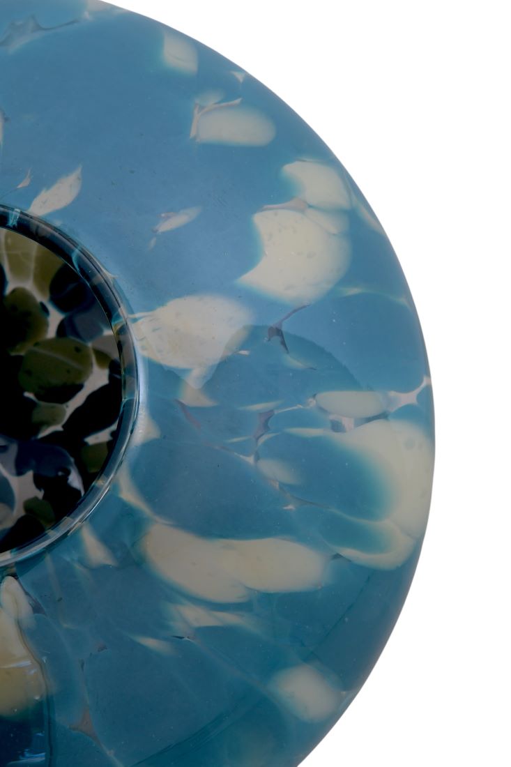 Vintage Round Teal and Ivory Art Glass Vase - Image 4