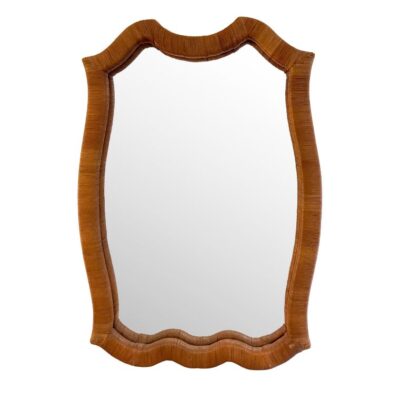 Vintage Undulating Edge Rattan Mirror