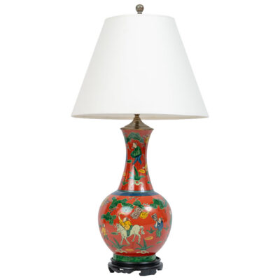 Vintage Chinese Red Porcelain Floral Lamp