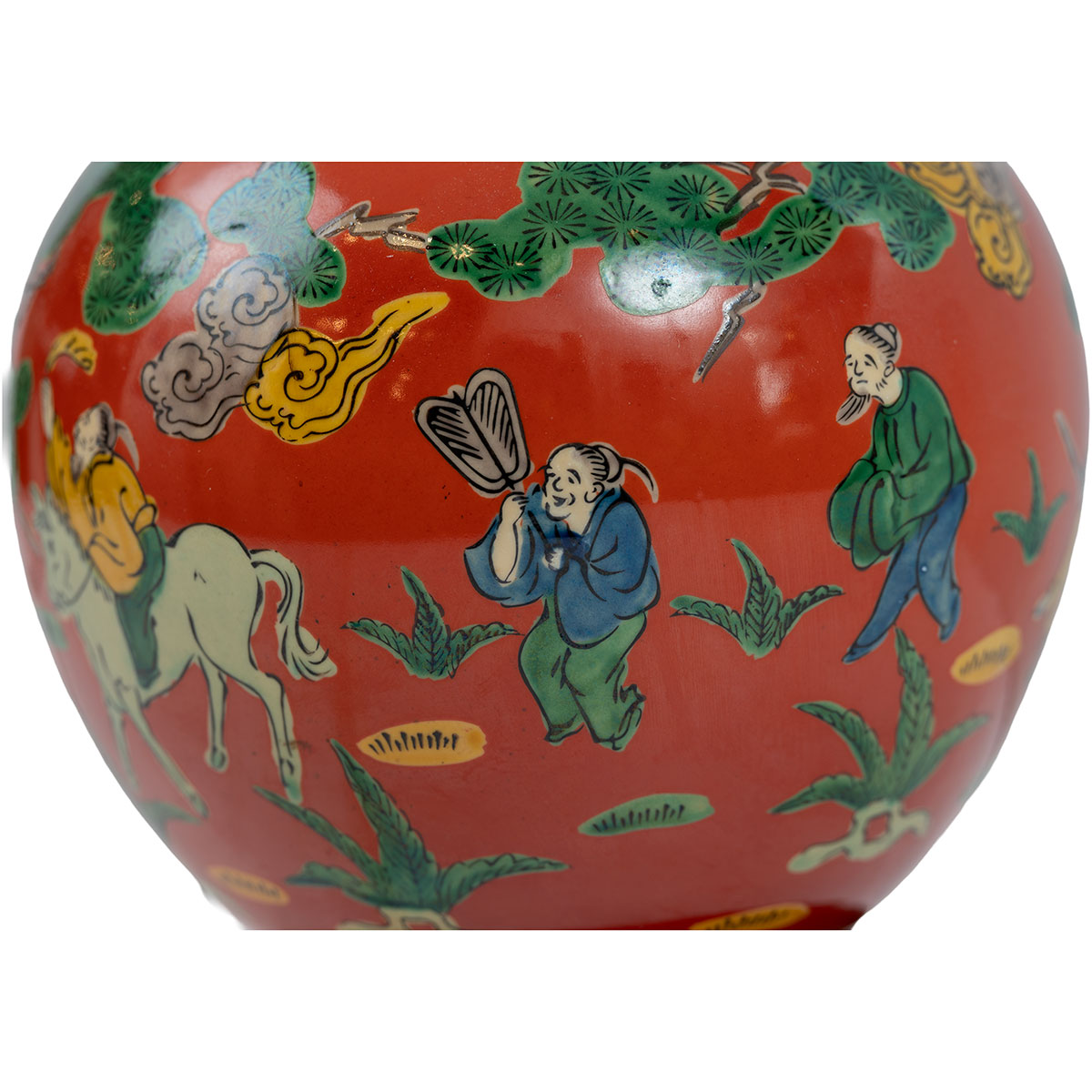 Vintage Chinese Red Porcelain Floral Lamp - Image 6